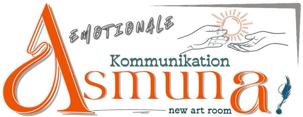 Logo von AsmunA – emotionale Kommunikation mit Händen, die eine Sonne weitergeben